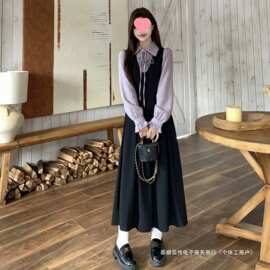 假两件Polo领衬衫连衣裙女春秋2026大码胖mm显瘦感法式长裙子涤纶