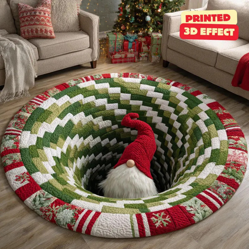 Rond tapijt met kerstmanmotief voor de grensoverschrijdende kerst, geschikt voor de woonkamer, vlekbestendig, feestdecoratie en als banktapijt._voghion.com