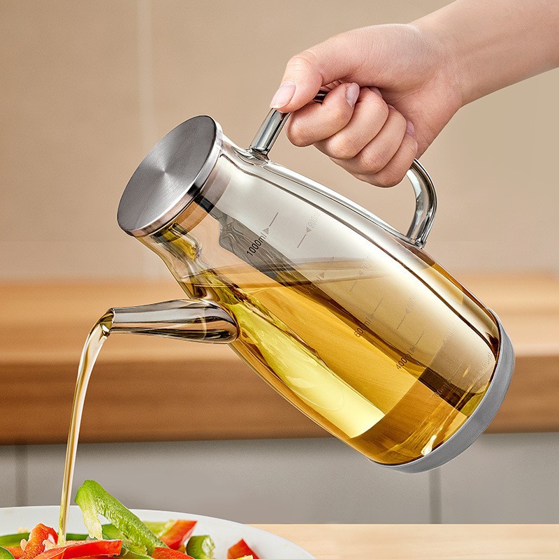 botella de aceite de vidrio de alto silicio borosilicato botella de aceite a prueba de fugas de cocina doméstica no colgar botella de aceite condimento envasado botella de aceite gran tanque de aceite