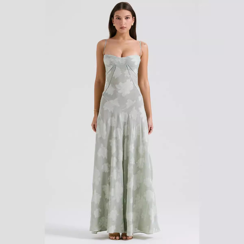 Sexy Sleeveless Strap Backless Dress Women's Chiffon Embroidered Square Neck Prom Evening Dress 2026