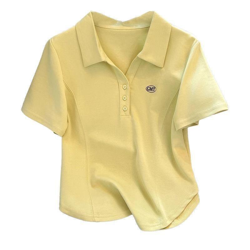 大きいサイズの婦人服の夏の百合の不規則な弧の形の裾の半袖のtシャツの女性の新型のpoloは襟をひっくり返してやせている上着を現します。|undefined