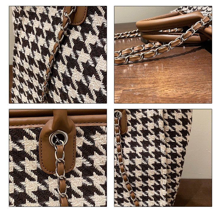 High-grade Chain Shoulder Large Capacity Tote Bag 2021 New Bags Women's Commuter Houndstooth Portable Big Bag display picture 13