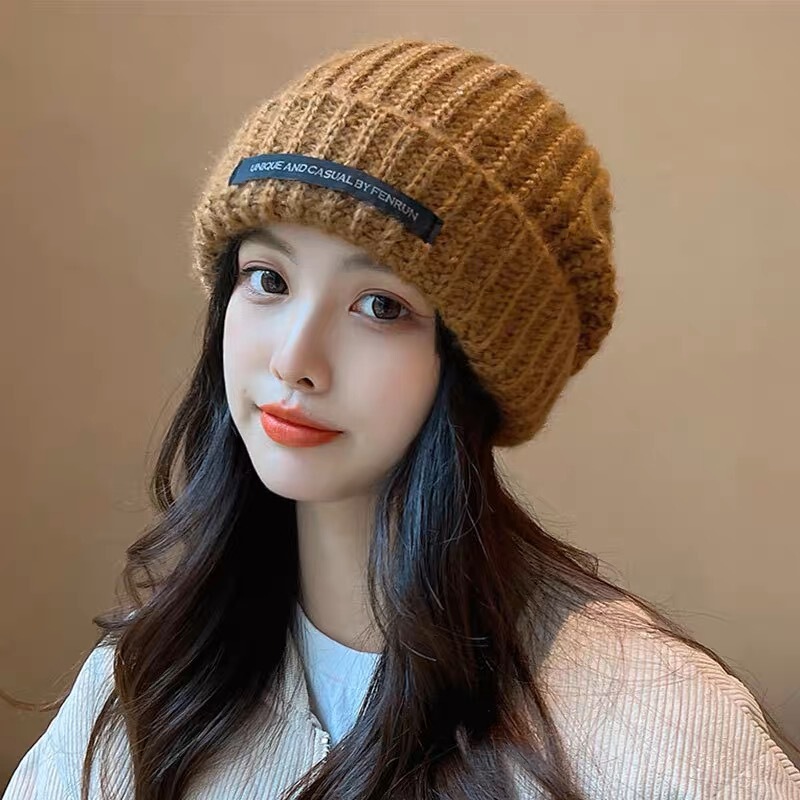クマのニット帽、かわいいウールのぬいぐるみ、女性の秋冬の万能韓国版、暖かいぬいぐるみ、大きな頭囲、小さな顔|undefined