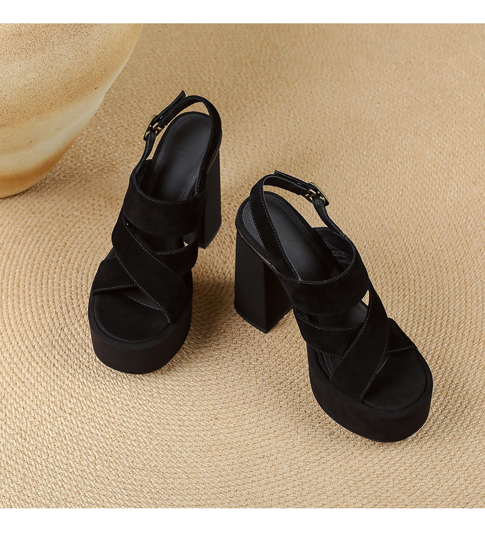 Sandal cao gót nữ hở mũi gót vuông 12 cm, quai ngang đế platform — màu đen, màu mơ chi tiết 16
