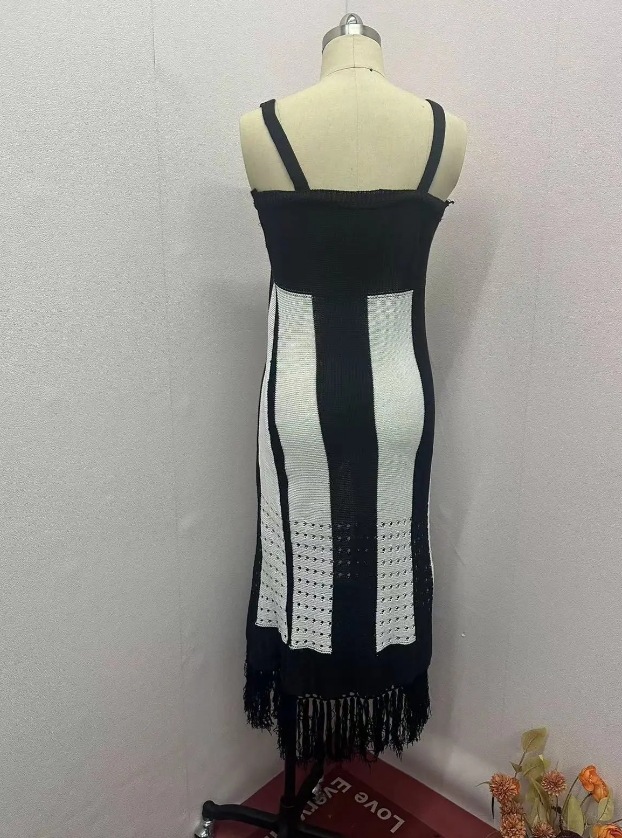 Women's Clothing Women's Fashion Contrast Elastic Slim Long Suspender Dress_mkmklike.com