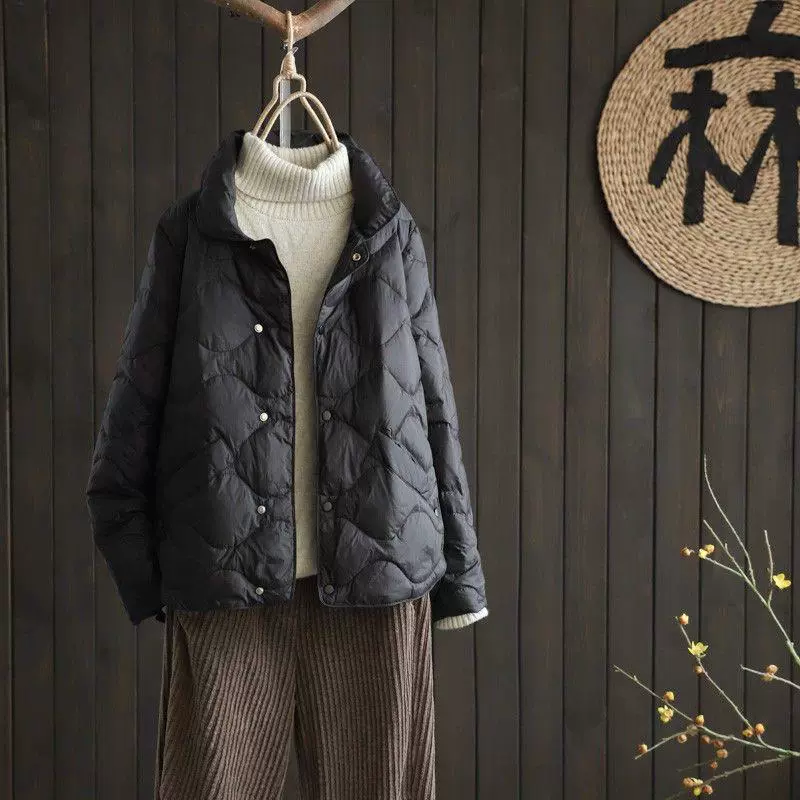 Light and thin short winter red down jacket with down, Korean style, oversize