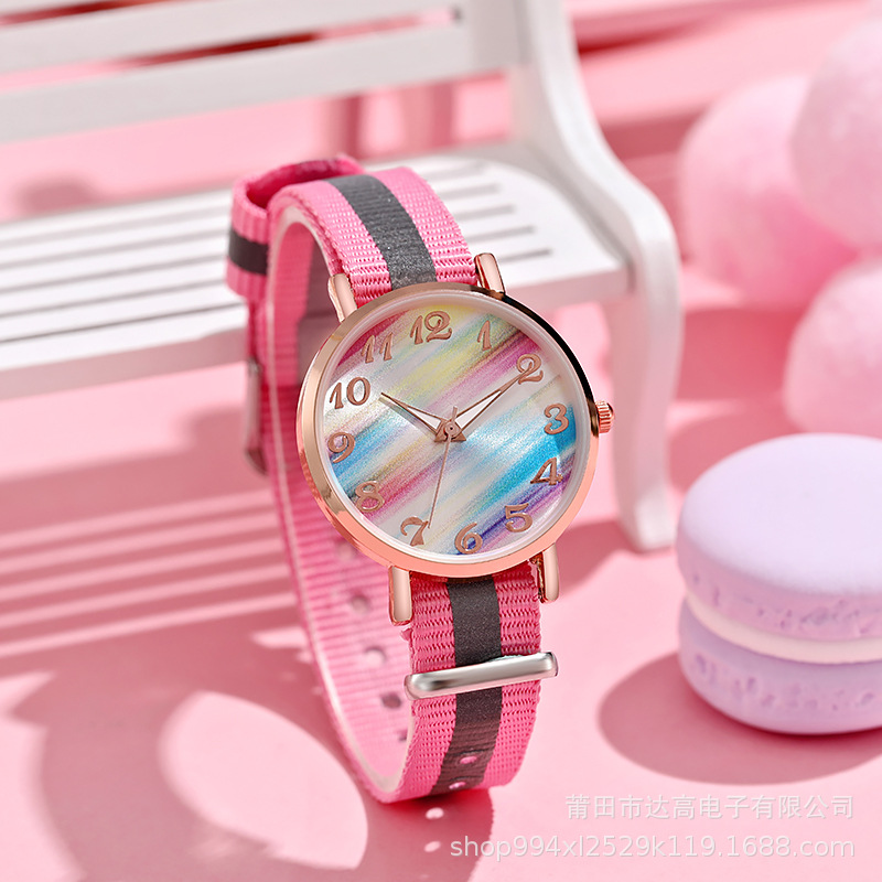 Nuevo colorido arco iris reloj de pulsera estudiantes pequeños exámenes frescos estudiantes de secundaria secundaria amigos niños relojes de cuarzo
