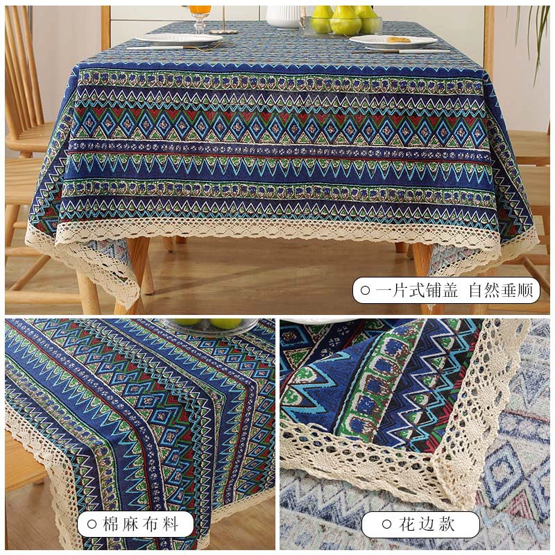 Ethnic retro rectangular festive cloth, boho style, cotton and linen, ethnic style