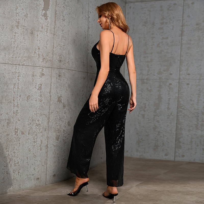 2023 verano ropa de mujer nueva estación independiente suministro sin mangas sin espalda lentejuelas SLIM-Fit moda Sling mono