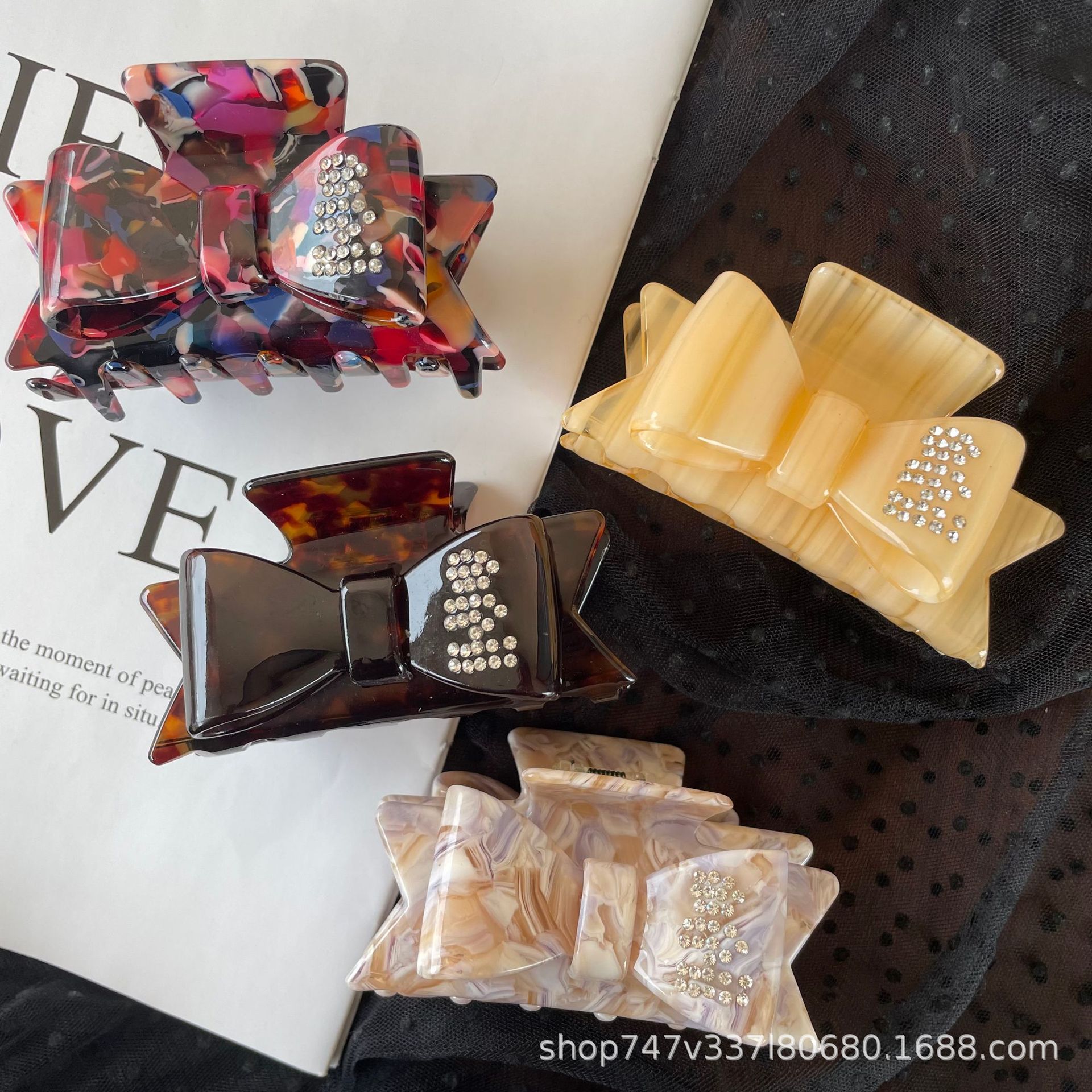 Ins Blogger's Same Style Diamond Bow Hairpin Niche Design Diamond Gemstone Hair Shark Clip Hair Accessories