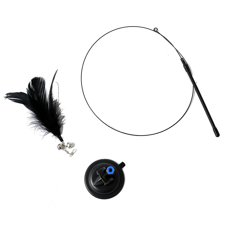 Fabricante en stock mango de presión fuerte alambre de acero divertido gato palo cubo interactivo gato juguete suministros para mascotas pluma gato divertido