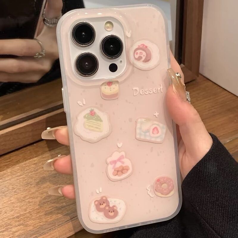 Little Bear Cake iPhone 17 Pro Max Phone Case Apple 16 Full Coverage 15/14 Case 13 Cartoon Xr Matte Female 7