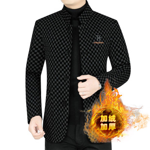 2025 New Autumn Jacket Men's Woolen Middle-Aged Stand Collar Short Jacket Autumn and Winter Dad Jacket Men's Top