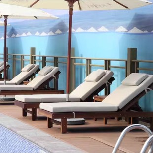 Outdoor Teak Lounge Chair Bed Cross-Border Outdoor Beach Chair Outdoor Solid Wood Lounge Chair Villa Pool Beach Chair
