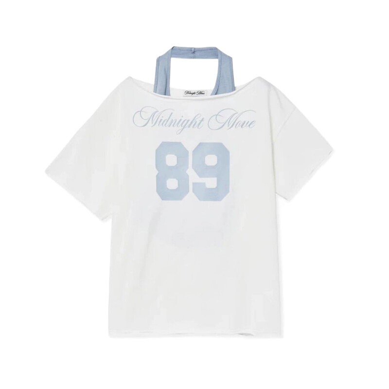 在庫あり韓国ニッチトレンディブランドアメリカンスタイルホルターネックオフショルダーレターナンバー半袖Tシャツベストスーツ女性用|undefined