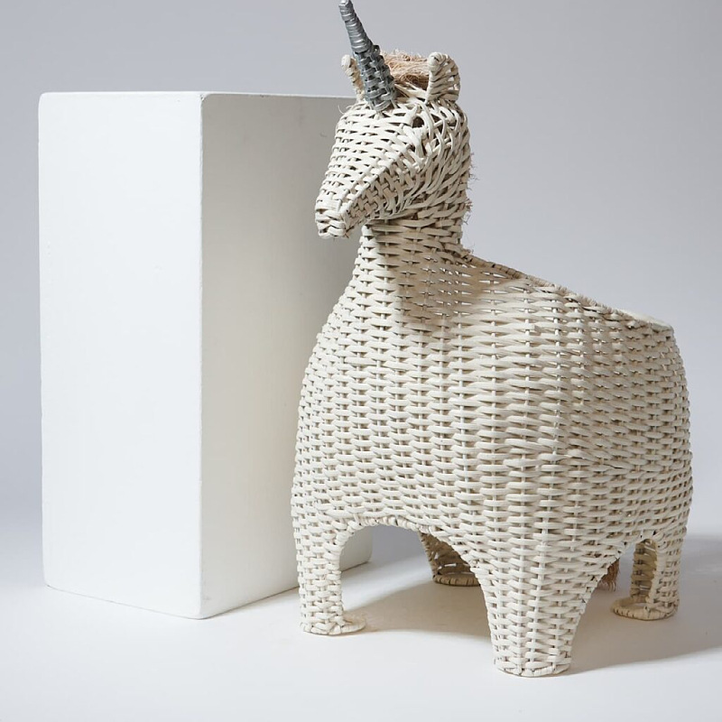 Creativo de vid tejido unicornio cebra imitación animal juguete canasta muebles creativos decoración de la habitación de los niños