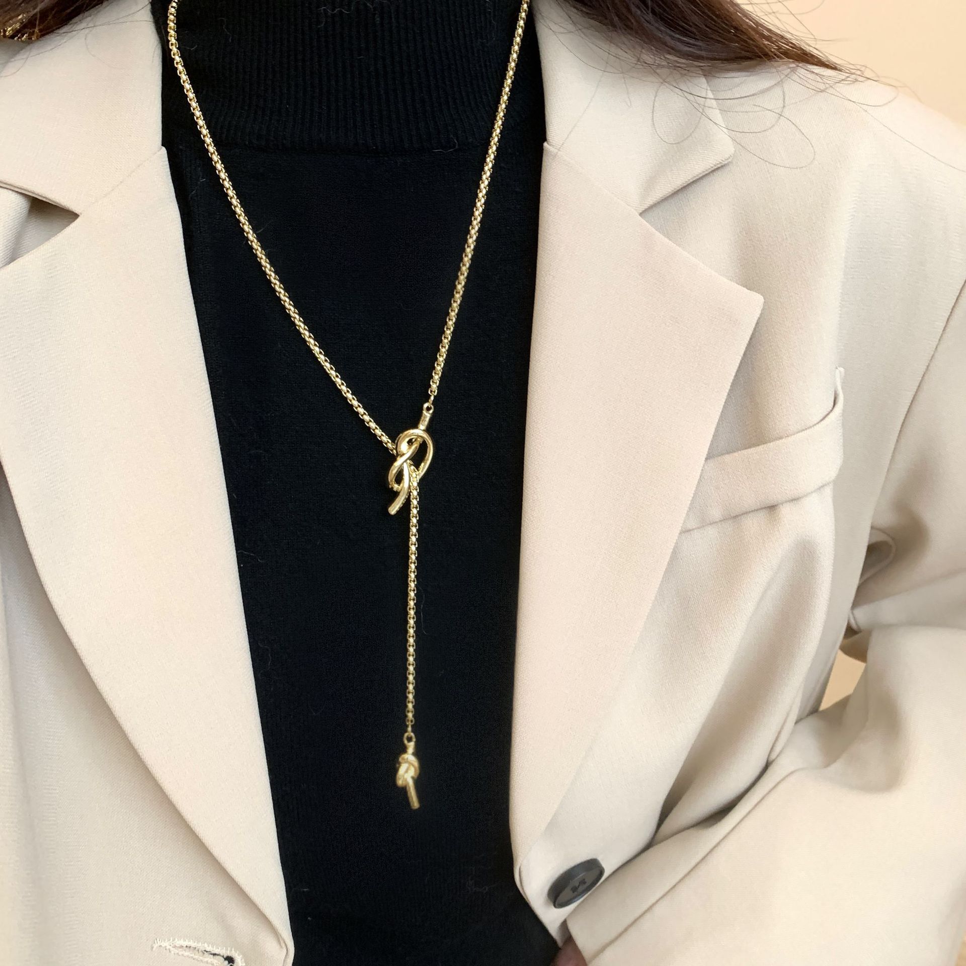 Wholesale Jewelry Elegant Simple Style Tassel Knot Alloy Sweater Chain display picture 5