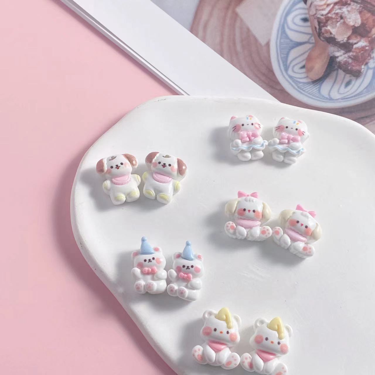 Small accessories, cream hairgrip, hair rope handmade, accessory, with little bears, Cinnamoroll, DIY, (Physicals) 3