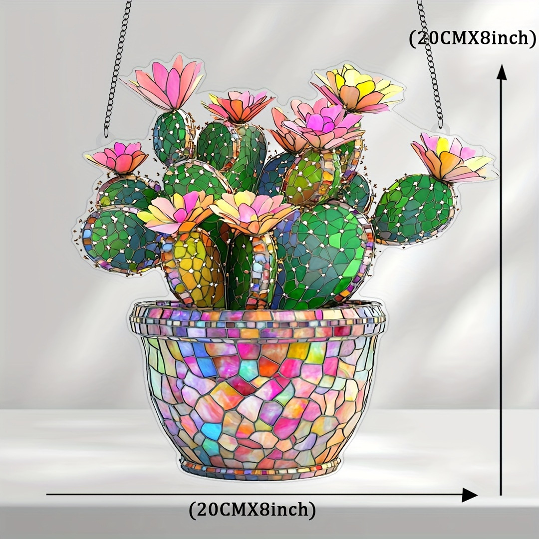 Colgar decoración de flores de cactus de Amazon acrílico colgar decoración de cadena de acrílico plano 2D colgar