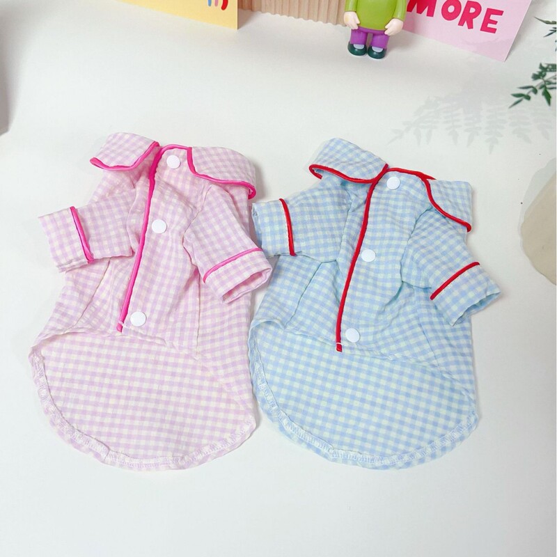Classic Plaid Pet Pajamas Korean Style Home Summer Thin Bichon Teddy Schnauzer British Short Cat Red and Blue Plaid