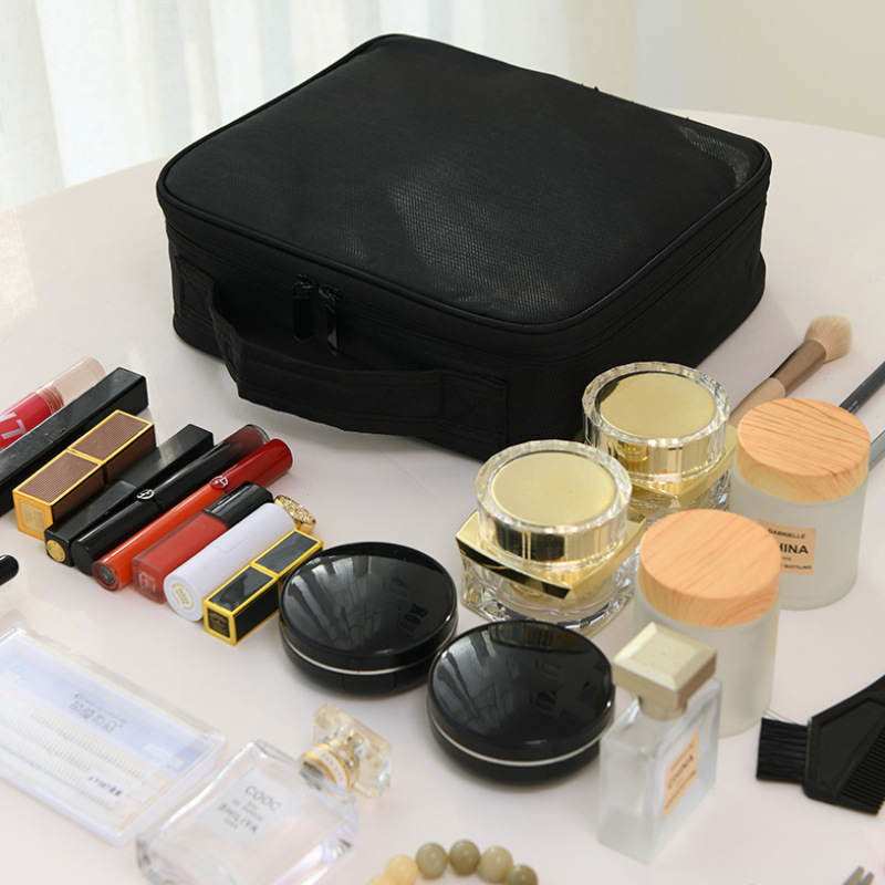 Estuche de maquillaje portátil de gran capacidad, de alta gama, con compartimentos, para mujer, bolsa de maquillaje portátil de viaje