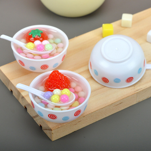 New Simulation Food Toys Miniature Dessert Colorful Fruit Tang Yuan Model Doll House 4cm Mini Candy Soup Sweet Porridge