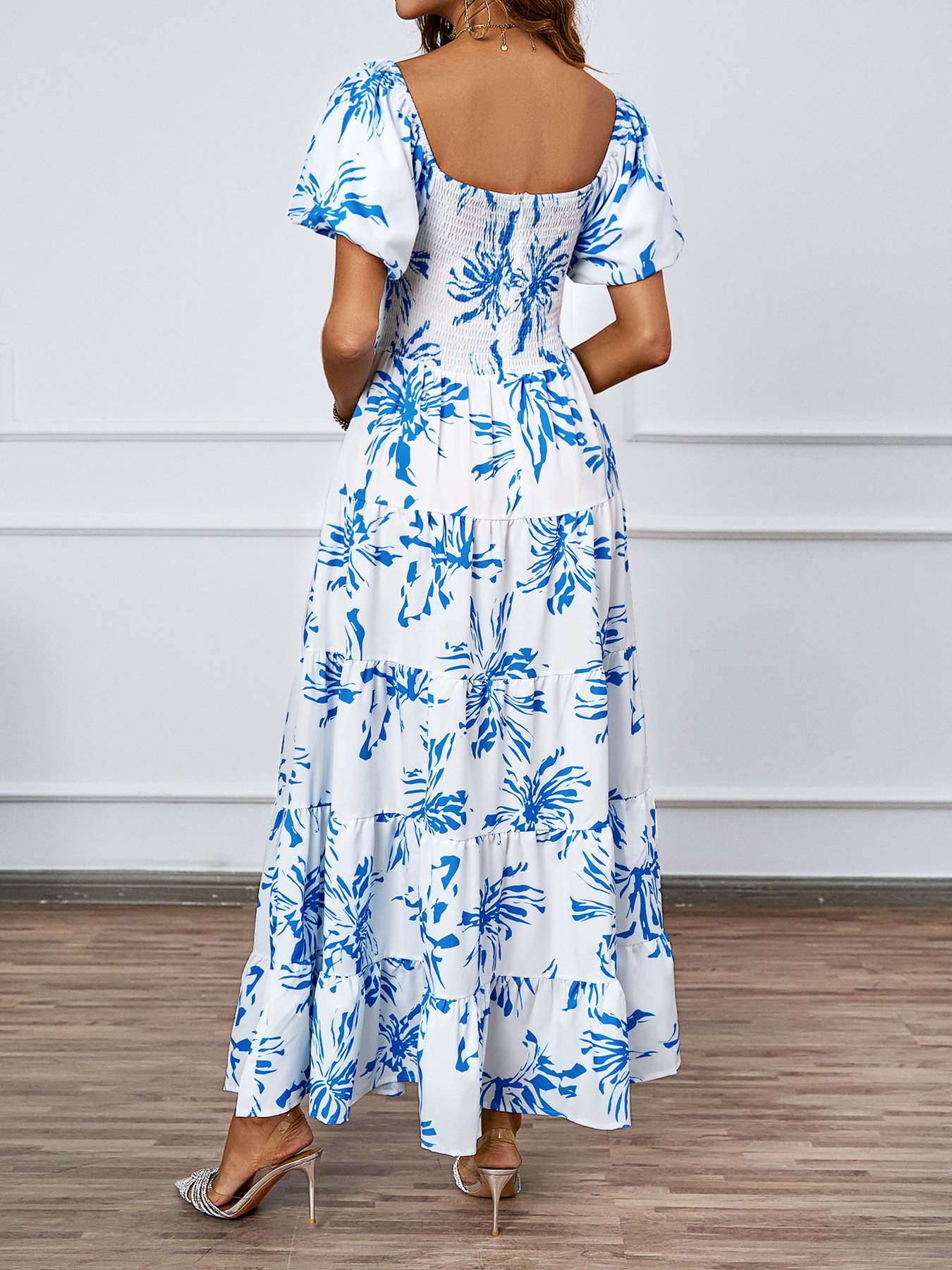 455g Weight Maxi Long Dress Dress Length Type Short Sleeve Sleeve Length Swing Dress Dresses Type Puff Sleeve Sleeve Type Polyester Fabric Type High Waist Waist Line Holiday, Daily Occasion Off Shoulder Neckline Regular Fit Fit Type Color Block, Painted Flower Pattern Summer Season Women's Gender Printing Design Elegant, Streetwear Style Wholesale Women's Elegant Streetwear Printing Color Block Painted Flower  Holiday Daily Off Shoulder Short Sleeve Swing Dress 30