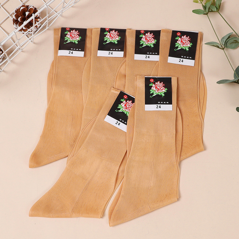 Shanghai Songkou Peony Old-fashioned Silk Stockings for Middle-aged and Old Men and Women with Silk Stockings Nylon Stockings Old Silk Stockings