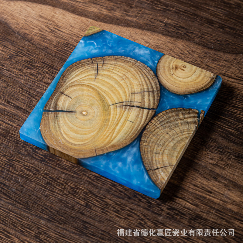 Posavasos de resina epoxi de punto transfronterizo posavasos de madera maciza boj almohadilla de aislamiento térmico de apoyo de té creativo sensación de lujo ligero