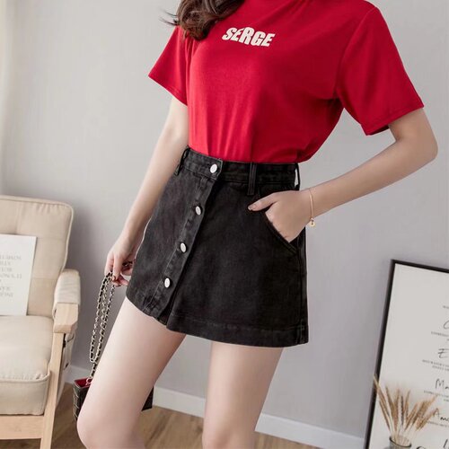 Women's Plus Size Jeans Skirt  Summer Export New Style Button High-Waist Loose Straight Pants Skirt Wholesale