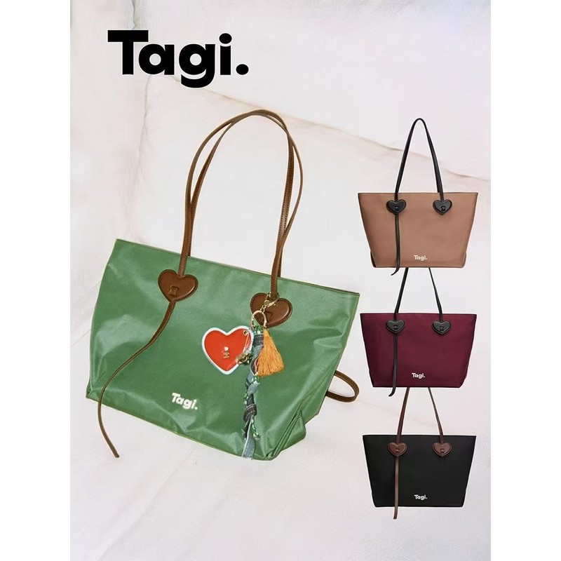 Tagi.「People Make Happy」ラブナイロン大容量バッグ シンプルコントラストカラーショルダーバッグ 通勤トートバッグ|undefined