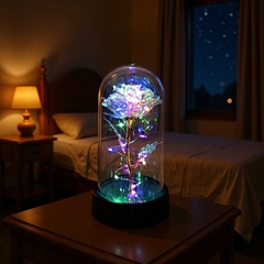 越境金箔バラの花ガラスカバー永生花シミュレーション花母バレンタインデープレゼント創意置物工場