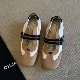 Sheepskin Version ~ New Double-Breasted Cut Out Frosted Moral Training Shoes for Women, Retro Color Matching Sports Flats Mary Jane Shoes