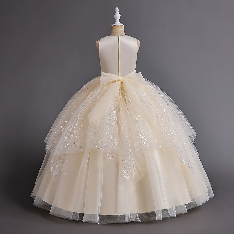 Robe de princesse longue en maille pour fille avec dentelle_voghion.com