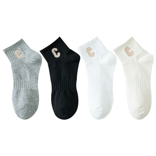 Socks women's socks ins trendy and versatile spring and autumn low cut shallow mouth outer wear Internet celebrity embroidered letter C socks white socks