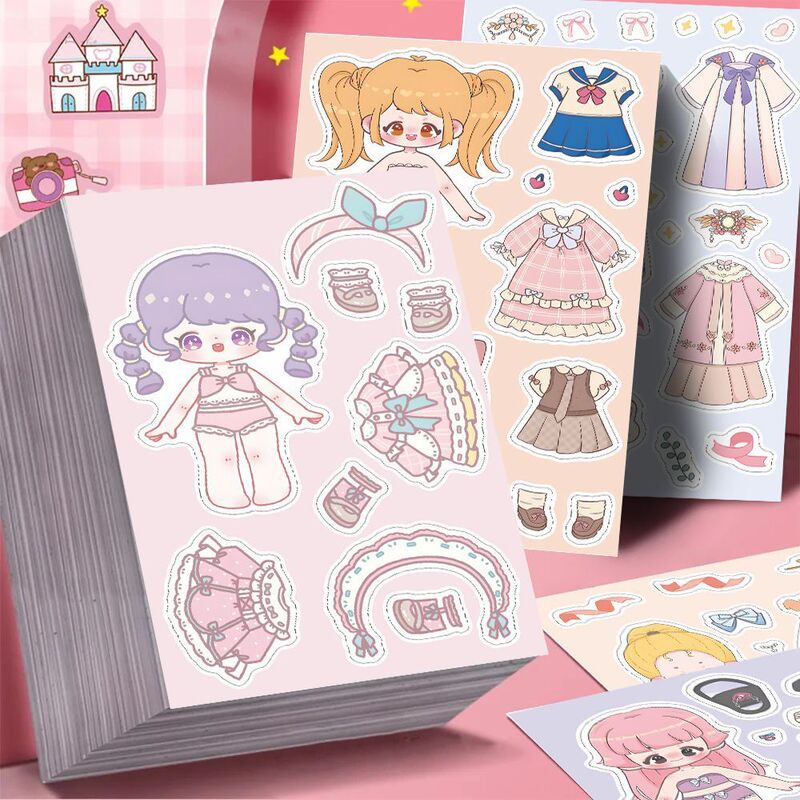 Messy Style Cotton Dolls] 24 Dress up Doll Stickers Cute and Fun Children’S Educational Game Stickers