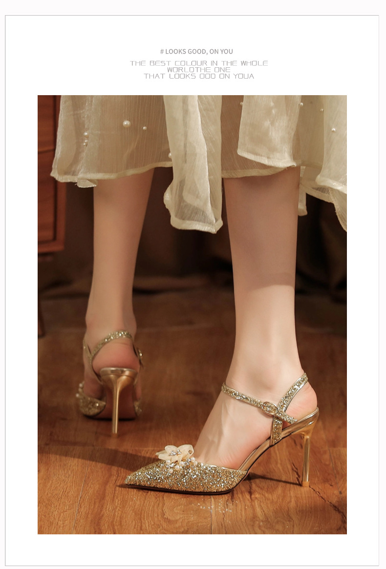 8188-1-003 Sequin High Heels Sandals Two-Way Wear High-End Feel Party Wedding Shoes Commuting Versatile_voghion.com
