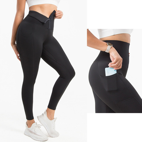 Amazon Yoga Pants Pocket Plus Size Tummy Control Barbie Pants High Waist Sports Tight Breasted Yoga Shaping Pants High Elasticity