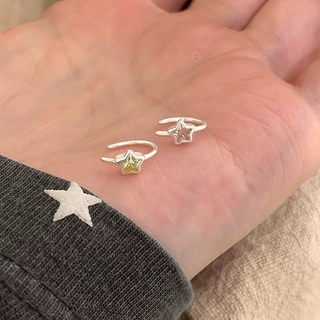 S999足银简约彩色星星锆石耳钉小众设计高级感双耳洞耳环精致耳饰