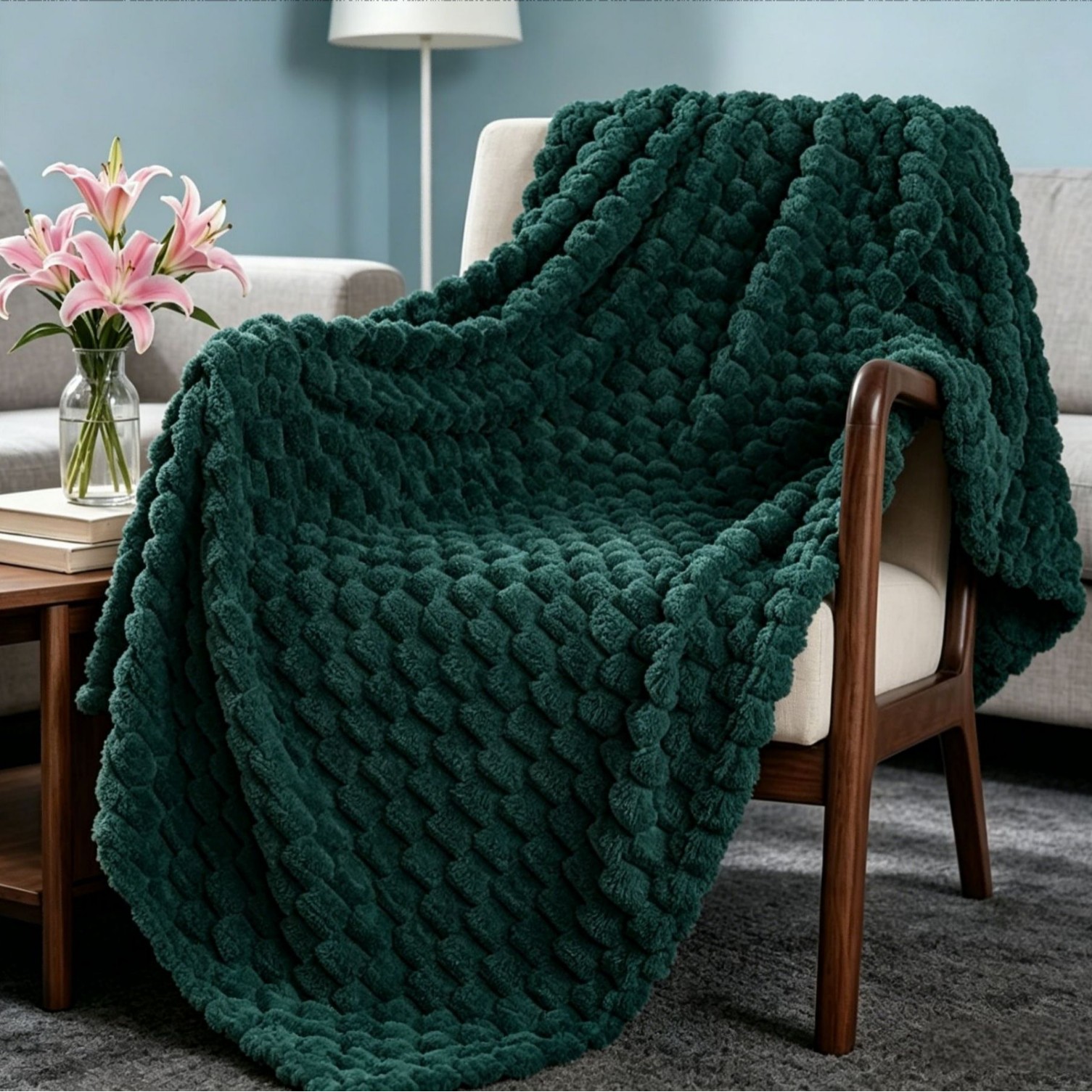 Manta Tejida Térmica para Siesta Jacquard 3D de Poliéster y Franela para Oficina y Dormitorio