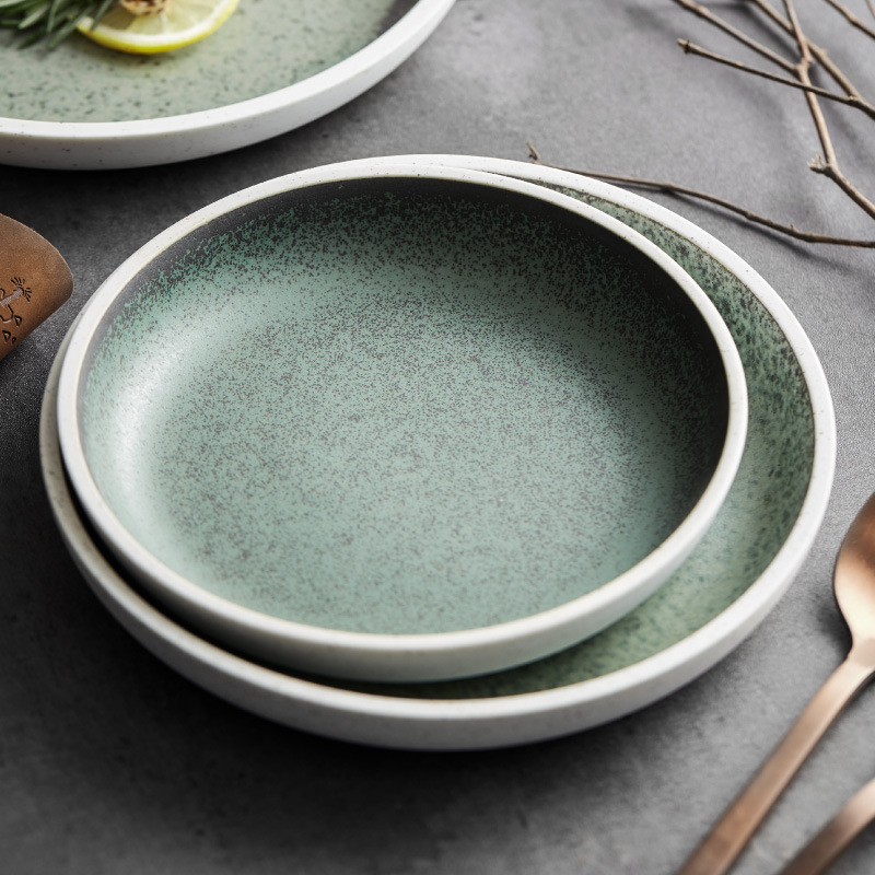 Horno redondo de estilo japonés, plato occidental de cerámica vidriada, plato de verduras profundas, plato frío atractivo, restaurante de hotel, vajilla de restaurante