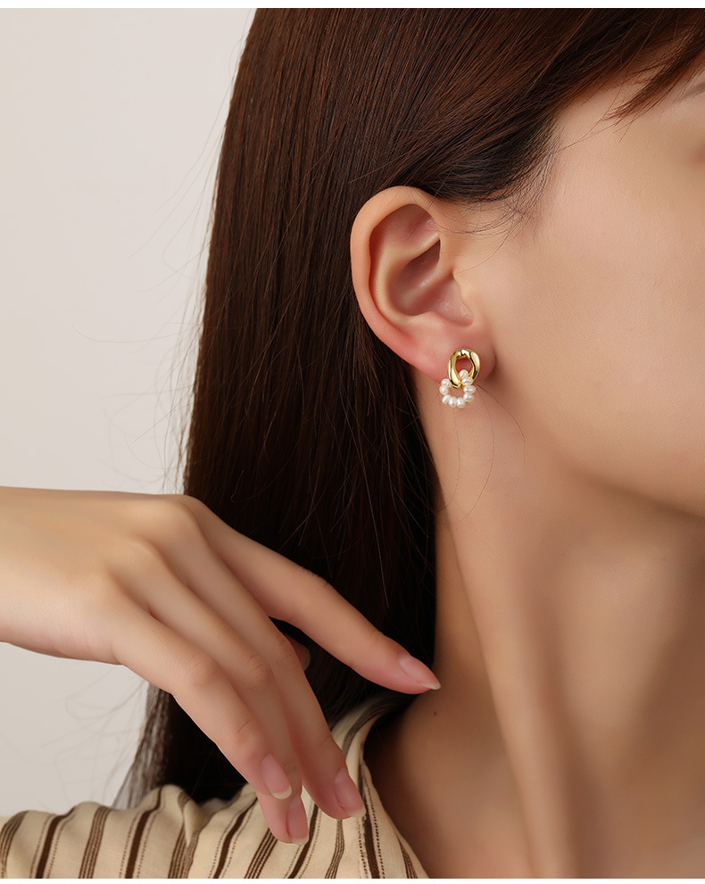 Retro Geometric Imitation Pearl Copper Plating Drop Earrings 1 Pair