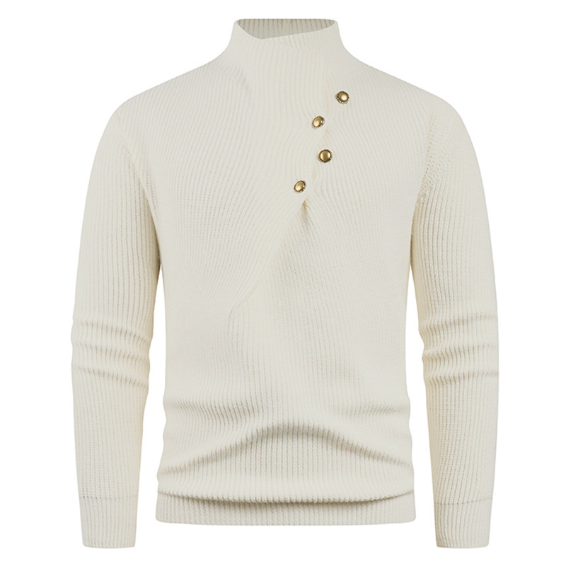 Mens Fashion Stand Collar Sweater With Slanted Buttons Mens Casual Pullover - Image 11