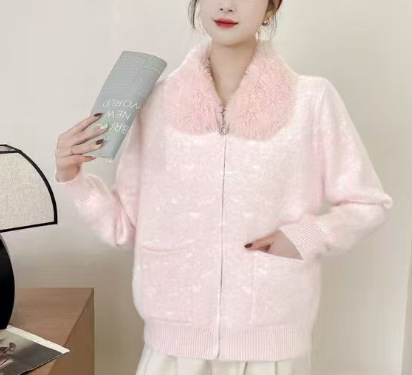 秋冬时尚撞色条纹棒球领拉链开衫毛衣女时尚通勤长袖针织衫外套|undefined