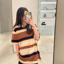 正确版本现货高品L家新款条纹刺绣针织Polo短袖宽松版型男女同款T