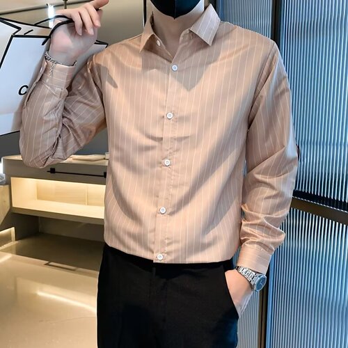 Spring and autumn slim striped shirt for men's long-sleeved and handsome 2025 new trend casual business dress lining clothes
