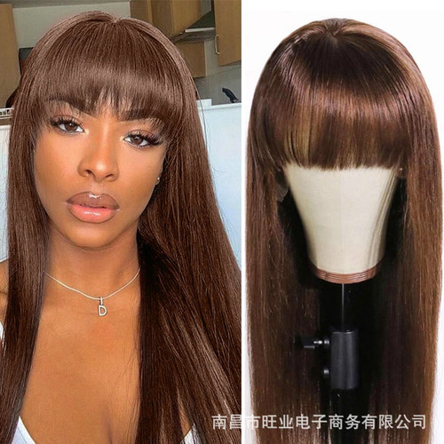 Amazon new product wig for women with bangs, long straight hair, European and American foreign trade chemical fiber women's headgear manufacturer, one piece drop shipping
