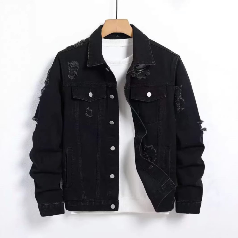 Cross-Border Popular Denim Jacket for Men, Autumn and Winter Trendy Brand Loose Black Workwear Jacket, Korean Style Trendy Versatile