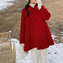 新年红高级感双面仿羊绒大衣女小个子2023秋冬新款斗篷毛呢子外套