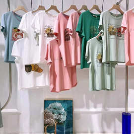 雪之雨蝶衣之庄园T恤26夏刺绣大码中老年棉上衣品牌折扣实体货源